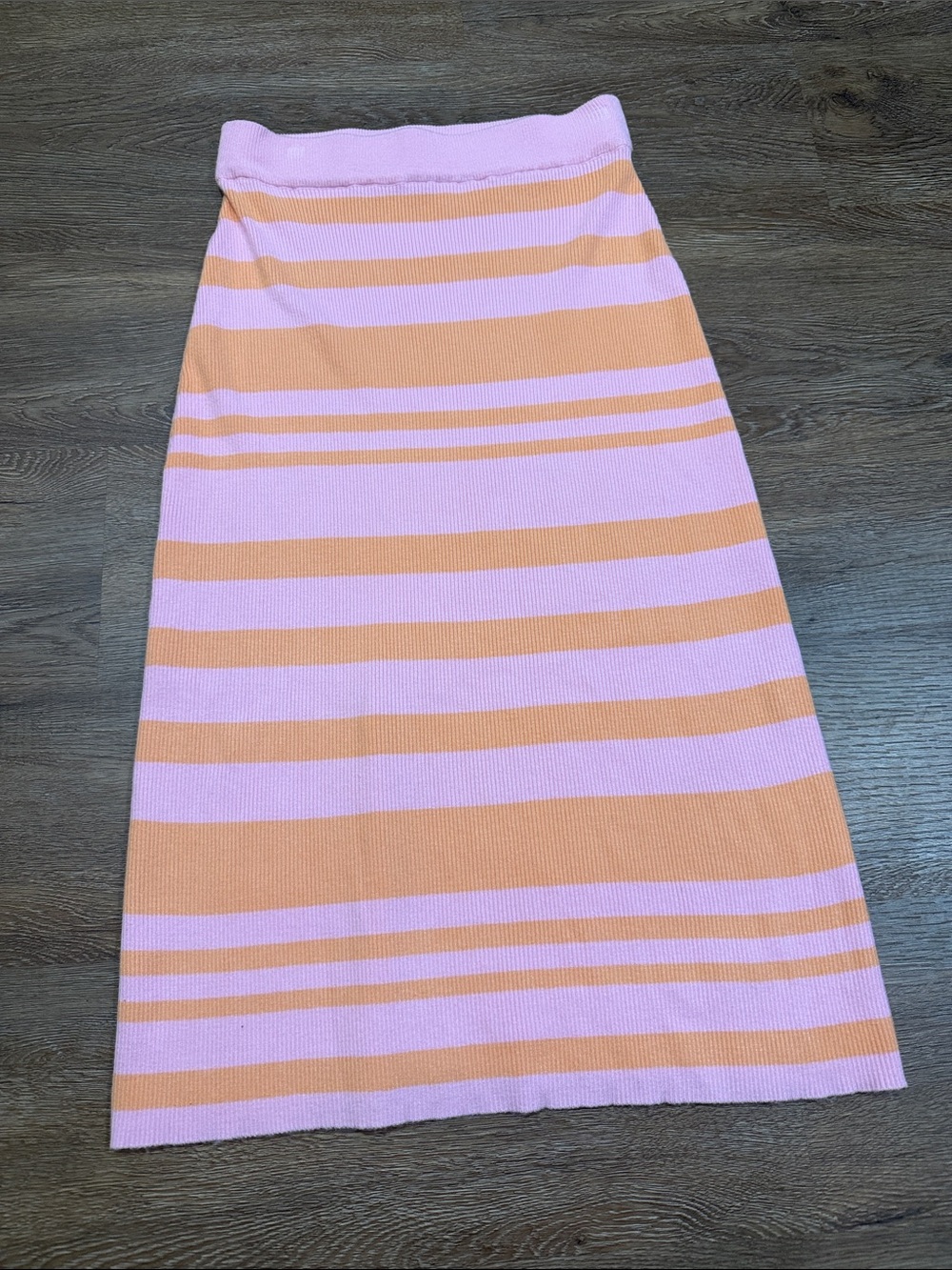 Arach & Cloz Striped Pink and Orange Knit Midi Skirt and Summer Tank Top - Picture 5 of 8